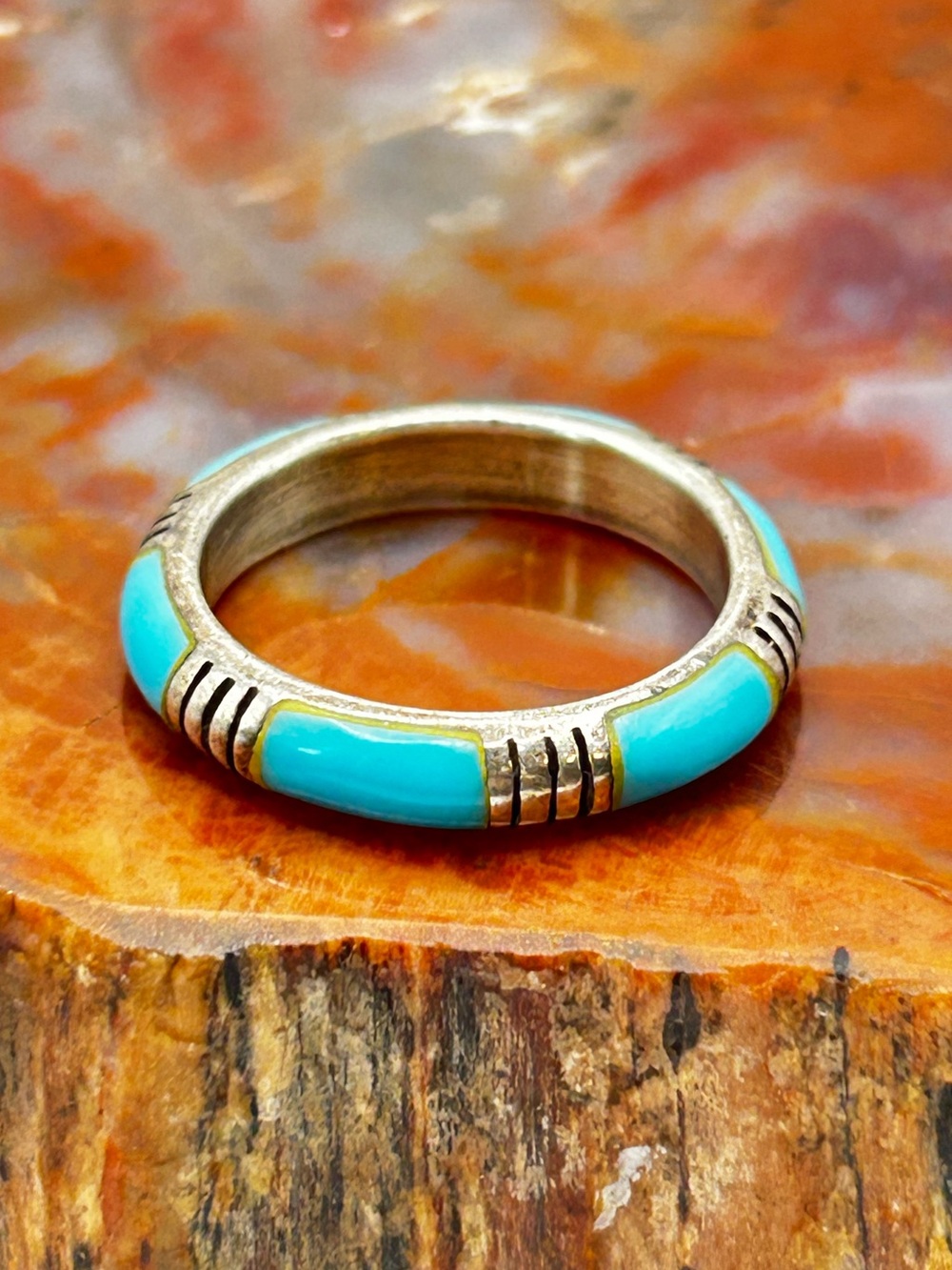 Sterling Silver Turquoise Ring Band - Size 9